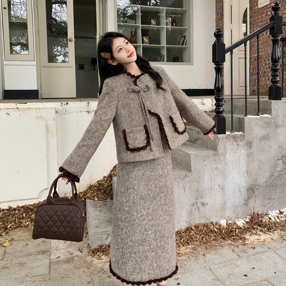 实拍大码女装加厚小香风毛呢外套a字半身裙胖MM遮肉显瘦套装,淘宝优惠券,粉丝福利购,淘宝优惠卷