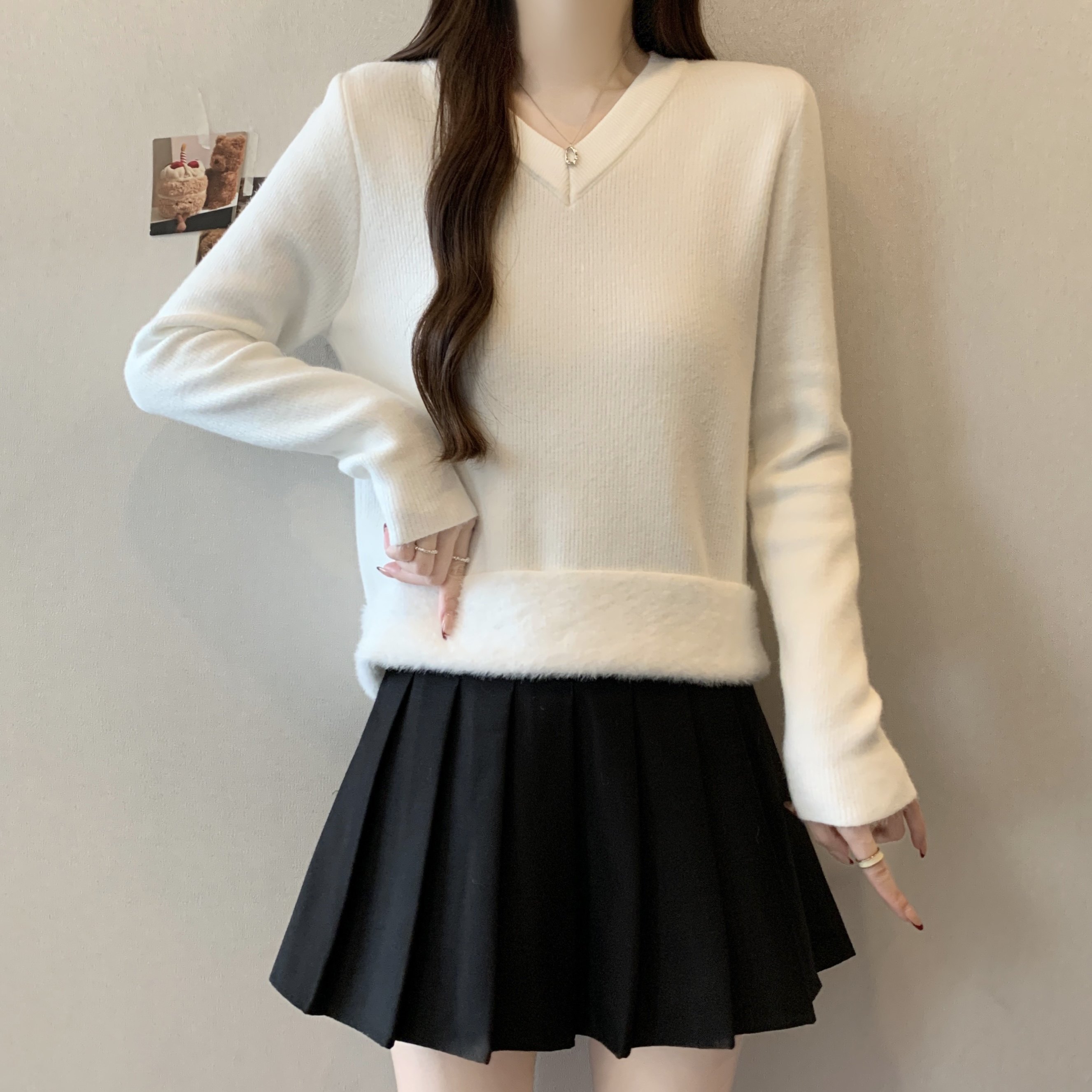 实拍实价~大码加绒加厚保暖内搭针织衫打底衫秋冬新款显瘦V领上衣,淘宝优惠券,粉丝福利购,淘宝优惠卷