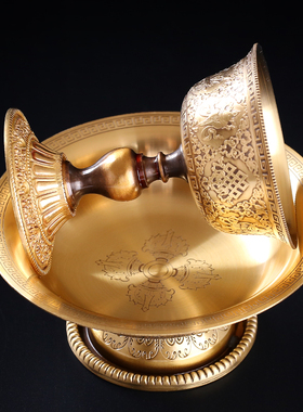 新品黄铜八吉祥雕花护法杯尼泊尔工F艺供水供杯供酒家用供奉小号