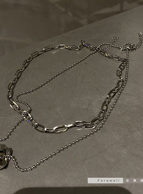 极速小众设计双层叠戴潮酷项链女生秋冬嘻哈多R层钛钢不掉色毛衣