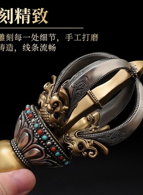 新品藏式黄铜五股金刚杵手把件降魔杵家用供奉佛堂护法.器供佛摆