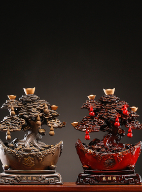 极速陶瓷发财树h聚宝盆招财摆件办公室桌面客厅橱柜装饰品店铺开