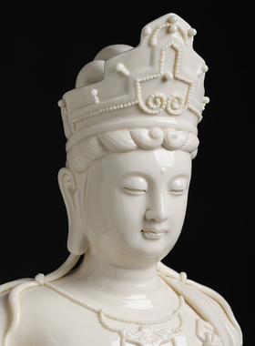 新品《自在观音 仿古瓷》省级大师E周金田观世音菩萨像陶瓷摆件