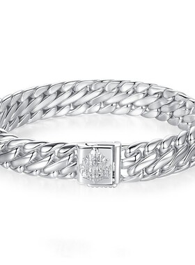 新款黄财神瑞兽醒狮三马鞭手链镀银时尚潮流古巴百搭男女款送礼物