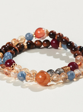 2025新爆款小红书哪吒2蓝晶石红胶花手链冰与火原创多宝水晶手串