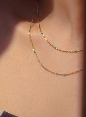 新中式淡水珍珠优化绿松石复古项链女微镶锆石马眼水滴吊坠锁骨链