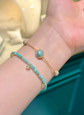 绿玛瑙天然石欧泊星球手链串珠轻奢感叠戴手串女小众手饰