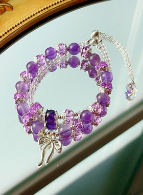 天然 8mm紫水晶双链二合一套装叠戴手链女爆款手串饰品