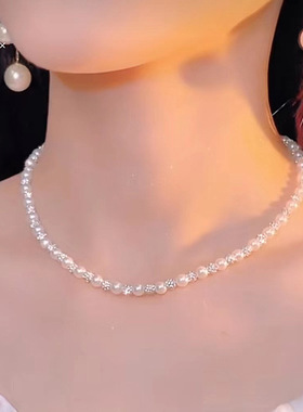 s925纯银璀璨星河球珍珠项链女百搭感串珠锁骨链颈链饰品