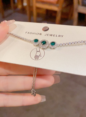 法式轻奢小众百搭高级感锆石圆形抽拉式手链气质时尚简约超闪手饰