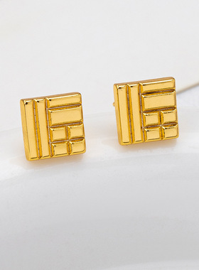 周家同款传福项链耳钉黄金色国潮风福字吊坠锁骨链女款套装