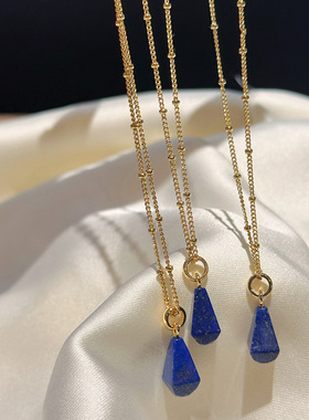 多棱青金石吊坠项链配饰女锁骨链轻奢小众设计感叠戴颈链饰品