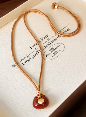 红色滴油珐琅胖福袋吊坠项链女配饰毛衣链长款秋冬轻奢感饰品