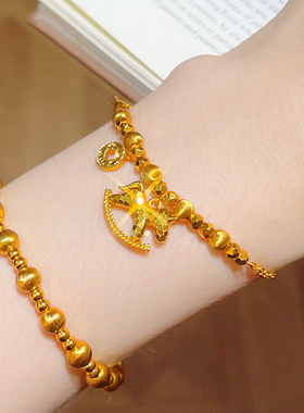 沙金碎冰冰小木马钱币爆款手链轻奢感手串女生拉丝猫眼珠手饰