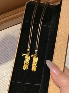 沙金月亮猫咪小金条吊坠项链配饰女小众轻奢感毛衣链长款秋冬
