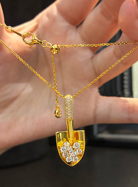 日进斗金铲子吊坠项链女小众轻奢感毛衣链秋冬颈链金铲铲饰品