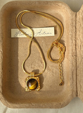 美拉德虎眼石珍珠项链女锁骨链秋冬复古毛衣链轻奢感叠戴饰品