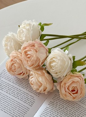 极速简约轻奢客厅装饰花仿真w玫瑰花烤边荔枝玫瑰月季假花桌面摆