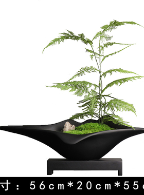 极速新中式船型陶瓷盆苔藓u绿植室内造景盆栽办公室摆件植物盆景