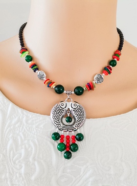 极速少数民族风短项链云南丽江复古锁G骨链红色异域风情配饰品旅