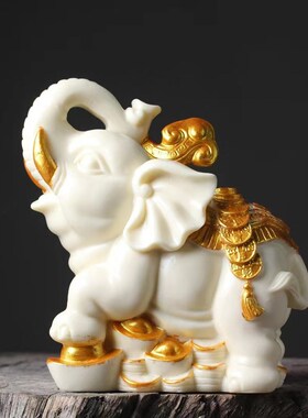 新品象牙果雕刻描金款吉祥如意象手把装J饰品汽车办公室摆件工艺