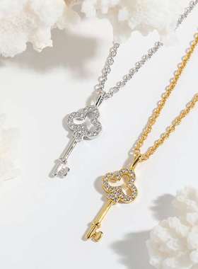 极速Colorful gold nclover zircon short collarbone chain INS