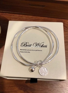 极速莫比b乌斯环双环铃铛银手镯女纯银实心小众设计年轻款99足银