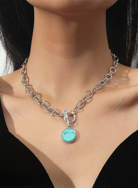 极速Turquoise Alloy Chain Necklace PendantN Neck Chain Clavi