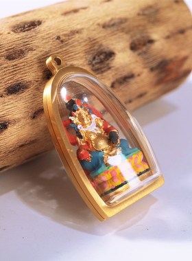 极速金像擦擦嘎乌l盒吊坠藏传传承手工彩绘本命佛四臂观音绿度黄