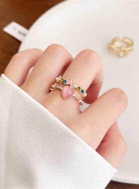 极速简约双层装饰戒指女生小众独C特设计中指级感网红甜美叠戴风