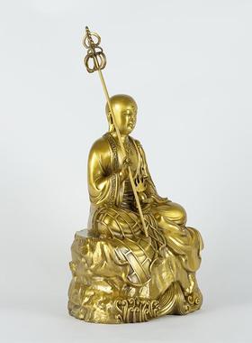 纯黄铜地藏王摆件客厅家居饰品佛像地藏王菩萨办公室饰品中式摆件