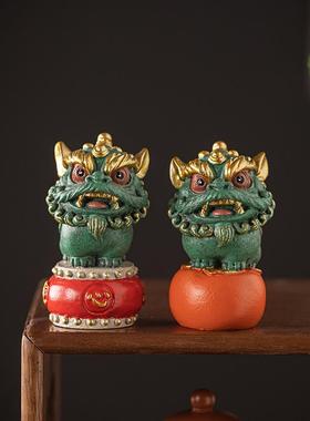 国潮醒狮心想事成招财摆件文创事事如意舞狮小众生日礼物桌面装饰