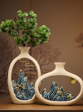 速发新中式摆件办居客厅酒柜装饰品电视室博古架家公柜茶几桌花瓶