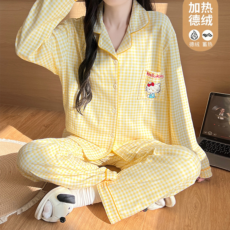 【情侣款睡衣】德绒翻领开衫长袖宽松甜美家居服法兰绒睡衣ak