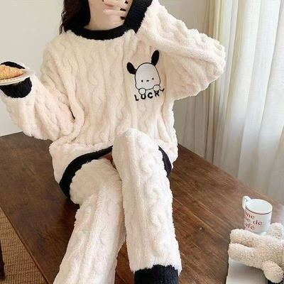 2025新款法兰绒提花毛绒家居服女士套装德绒套装睡衣xz