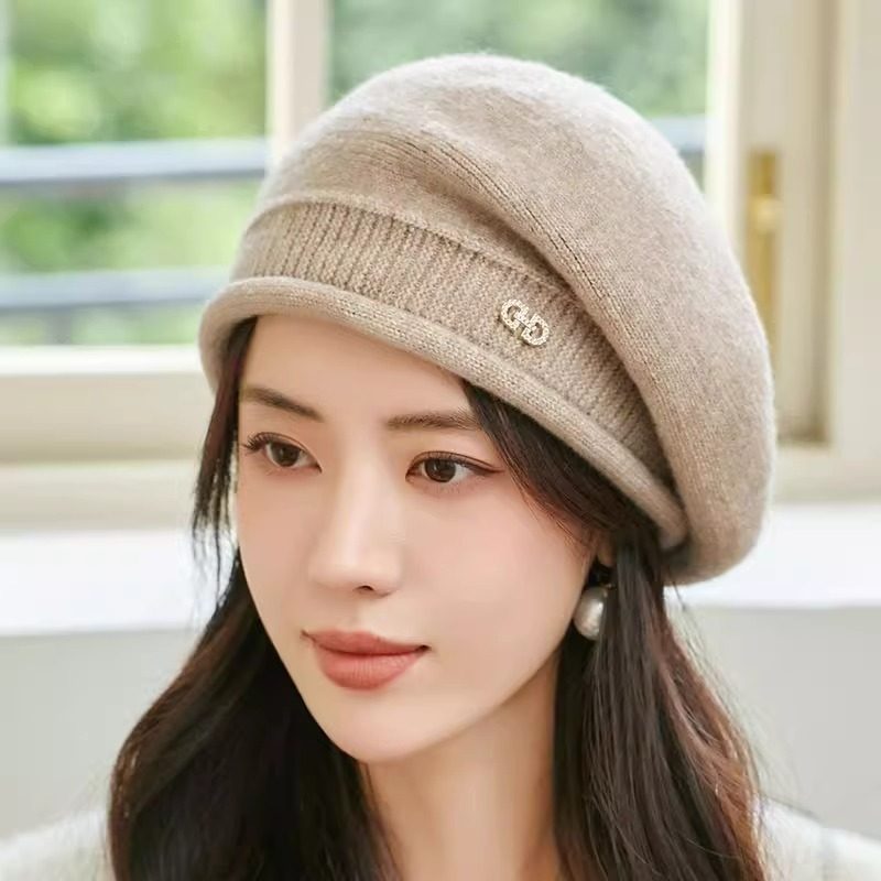 针织贝雷帽子女防寒2025秋冬季百搭时尚保暖洋气护耳毛线帽八角帽