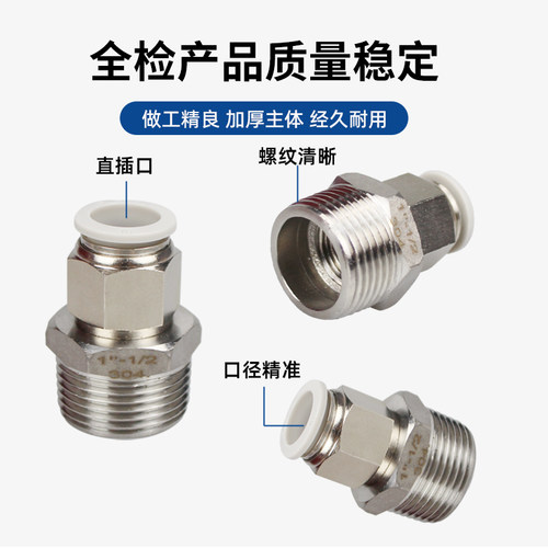 精品气动快插气管接头PC12-06/08/10/14/16-06分/1寸 3/4螺纹直通 - 图1