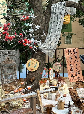 新品新年竹编灯笼手工古风场景布置F小院套布灯春节装饰可印字可