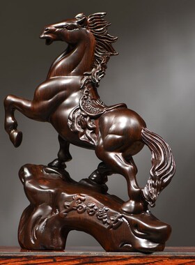 极速黑檀木雕马i摆件实木马到成功新中式家居客厅书房办公桌面装