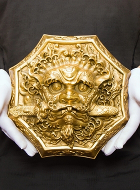 极速铜狮咬剑招财纯铜大号u狮子头八卦虎头牌兽头挂件睚眦家居摆