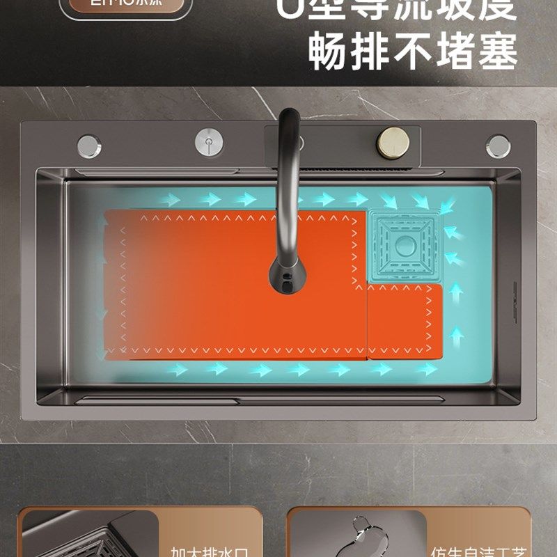 极速纳米灰304j大单水槽瀑布厨房不锈钢手工加厚水槽洗菜盆洗碗池,淘宝优惠券,粉丝福利购,淘宝优惠卷