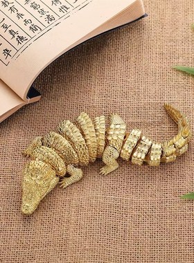 极速纯黄铜鳄鱼招财摆件手把件关节活动大鳄桌面装饰品.书柜玄关