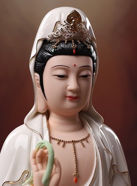 极速德化陶瓷描金彩绘观音菩萨家用坐莲观世音佛像家Y居供奉保平