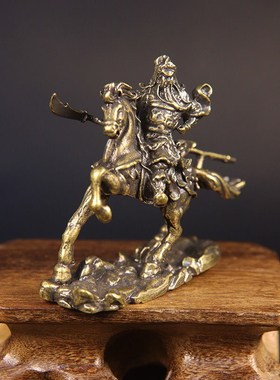 极速创意黄d铜关公摆件中式复古武财神关二爷神驹赤兔马家居装饰