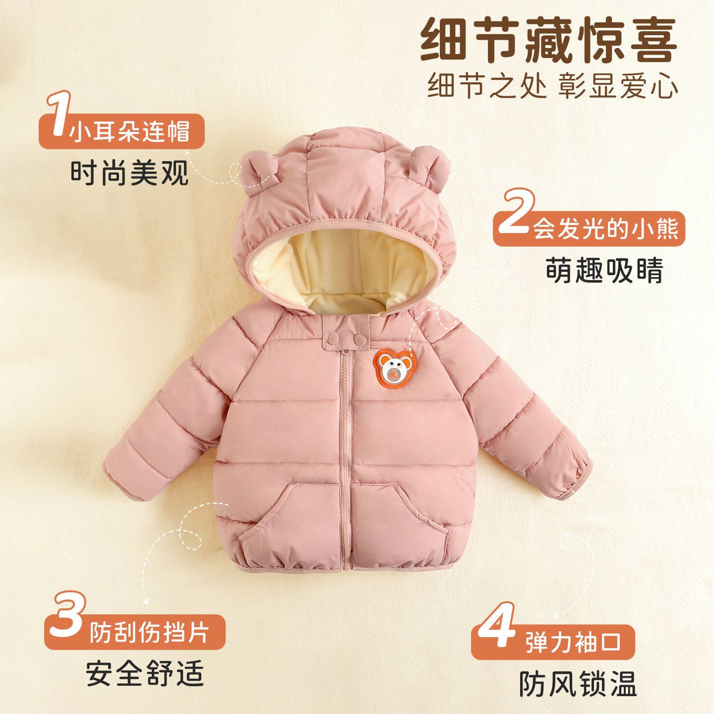 婧麒新款宝宝棉服婴儿冬季加厚绒棉袄儿童保暖衣男童女童夹棉外套,淘宝优惠券,粉丝福利购,淘宝优惠卷