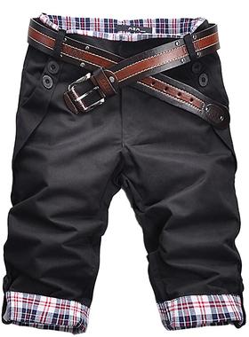 极速Plubs Size Men Casual Shorts Pants Summer Plaid Patchwor