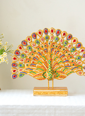 极速泰国孔雀开屏玄关摆件轻奢客B厅电视柜创意家居新房装饰工艺