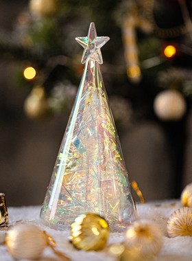 极速珠光幻彩玻璃圣诞树装饰圣诞桌面摆件M闪亮发光小夜灯商场橱