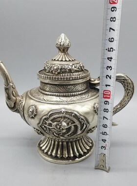 极速古玩收藏白铜双盘龙龙身铜壶水壶酒壶茶壶W家居装饰摆件