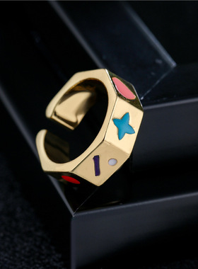 极速澳古 跨境 铜镀真金几何开口戒指随I机元素滴油设计个性戒指